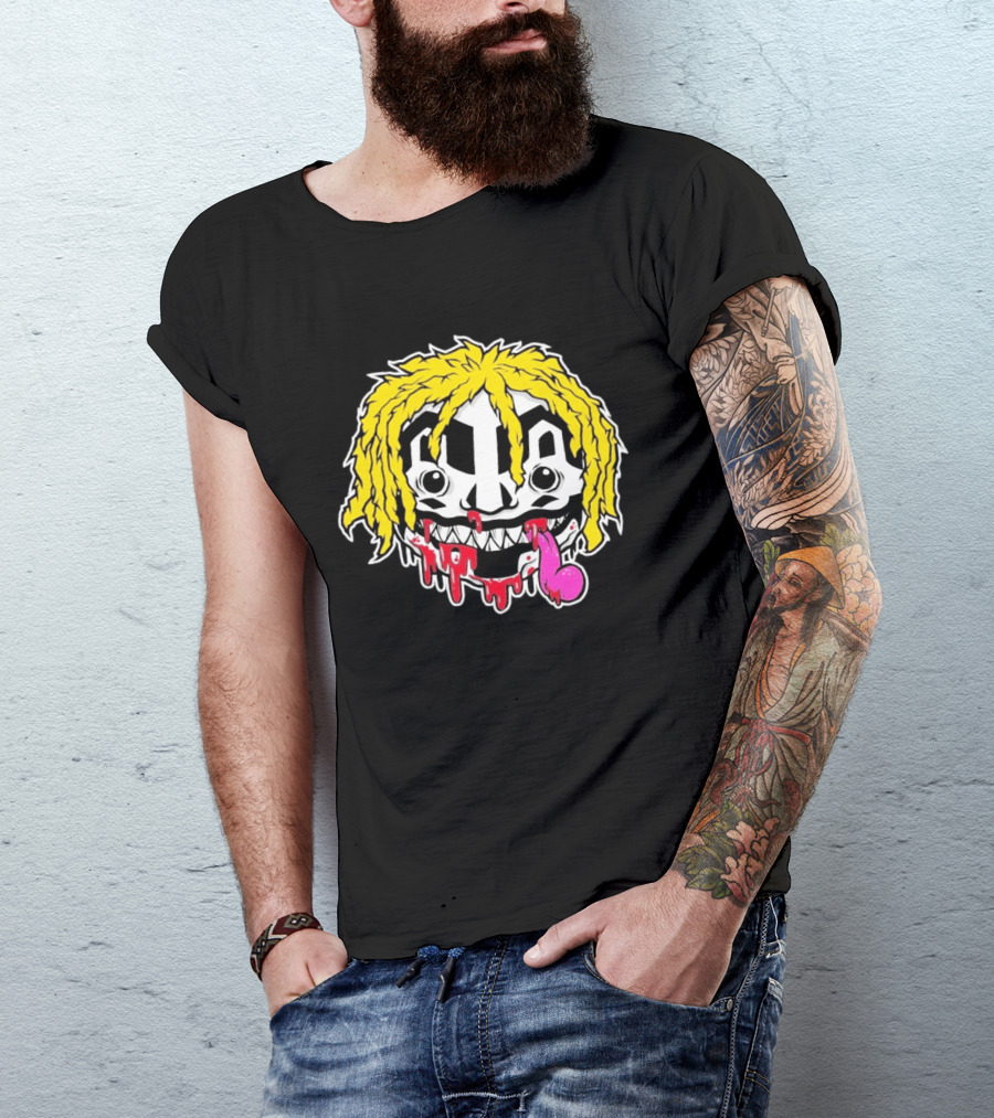 Ouija Macc Iveka Glob Dripping Smiley Face Yellow Hair Pink Tongue T-Shirt