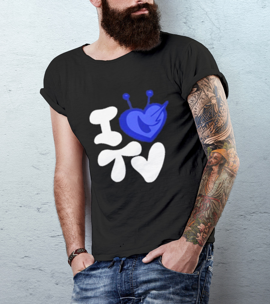 Paperboxmart I Love TV Blue Heart Antenna T-Shirt