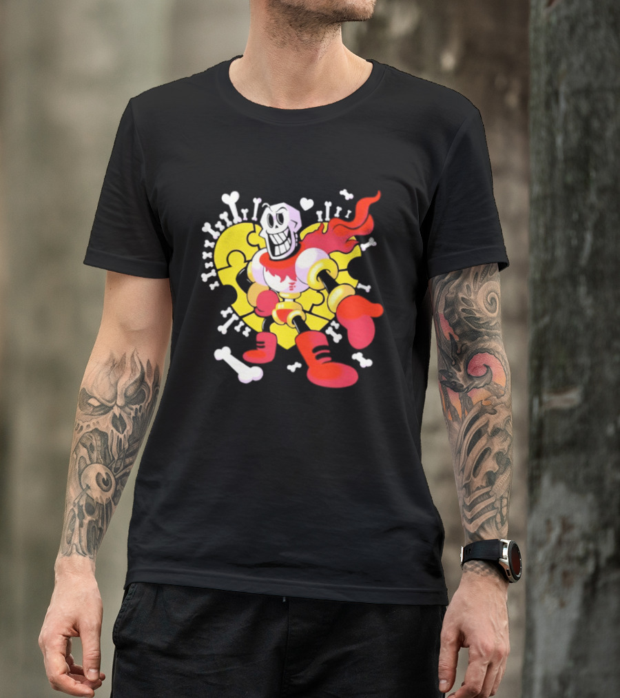 Papyrus Bonetrousle 10th Anniversary Undertale Puzzle Heart Skeleton T-Shirt