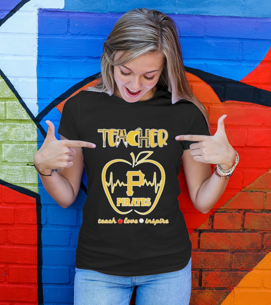 Pittsburgh Pirates Teacher Apple Teach Love Inspire T-Shirt