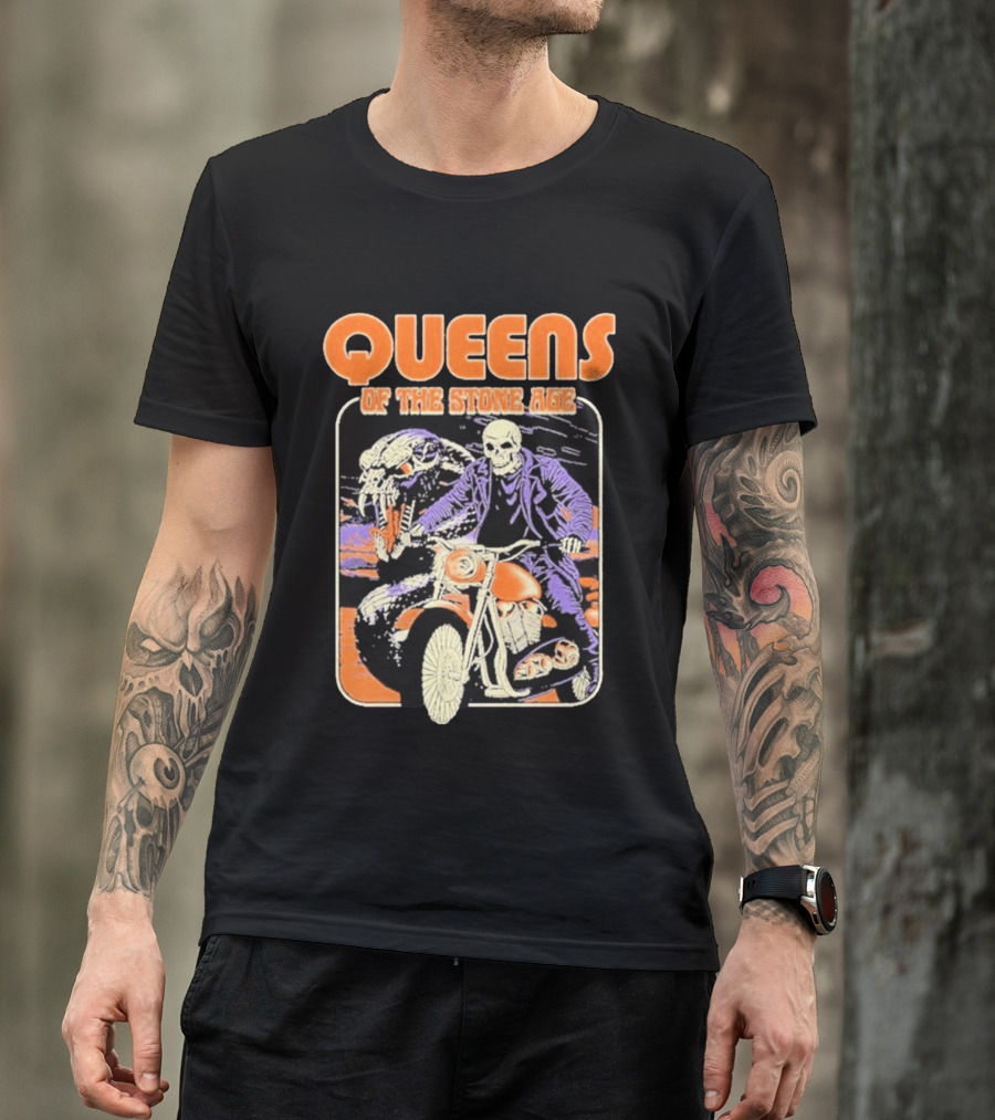 Queens Of The Stone Age Skeleton Rider Snake Motorcycle Adventure T-Shirt