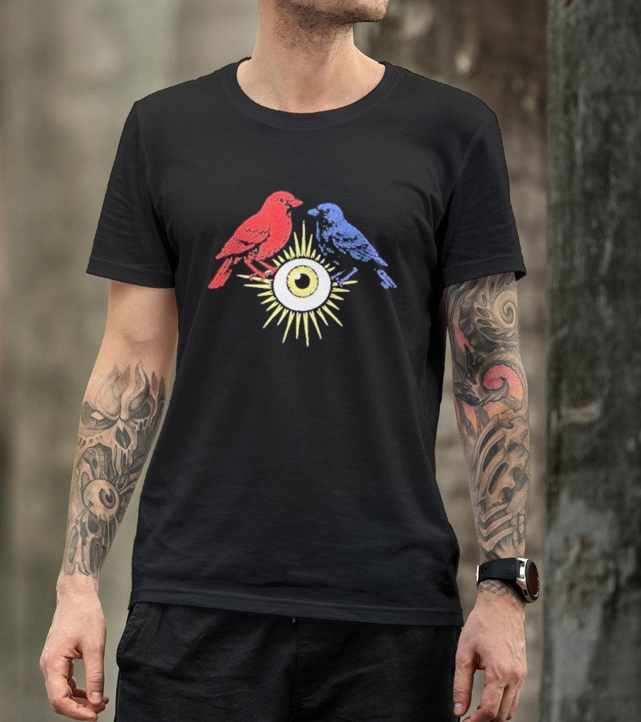 Upchurch Creeker III Red Blue Birds Sun Eye Motif T-Shirt
