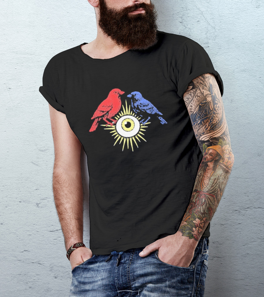 Upchurch Creeker III Red Blue Birds Sun Eye Motif T-Shirt