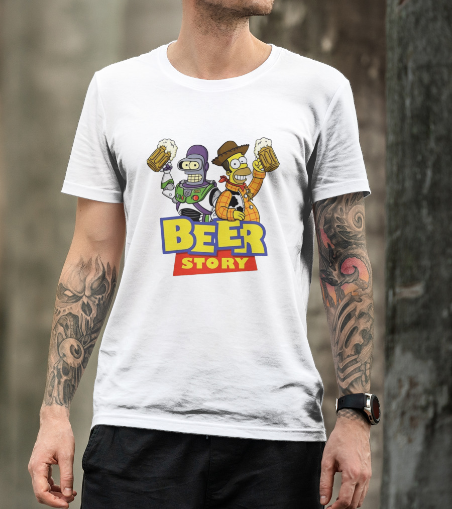 Bender Homer Simpson Beer Story Futurama Buzz Lightyear Woody T-Shirt