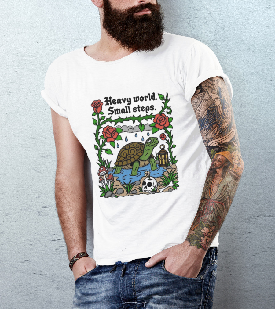 Heavy World Small Steps Turtle Lantern Roses T-Shirt