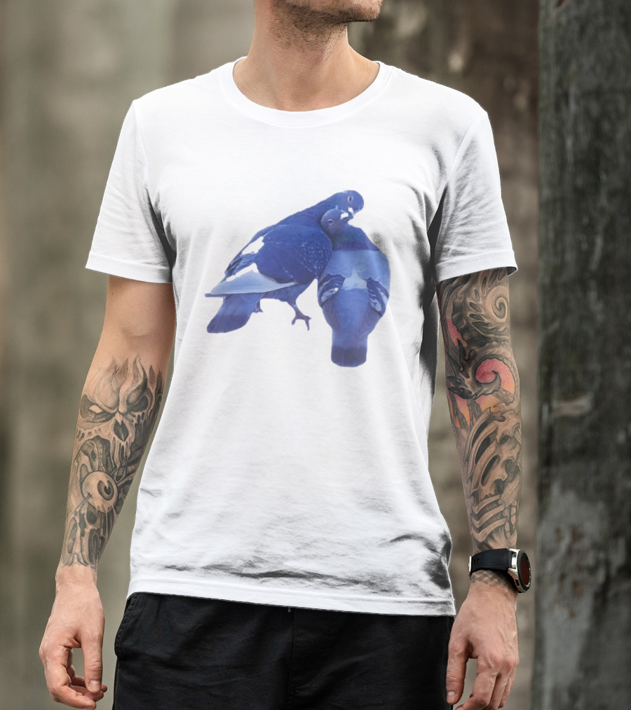 Love Doves Sports Banger Blue Pigeons Embrace T-Shirt