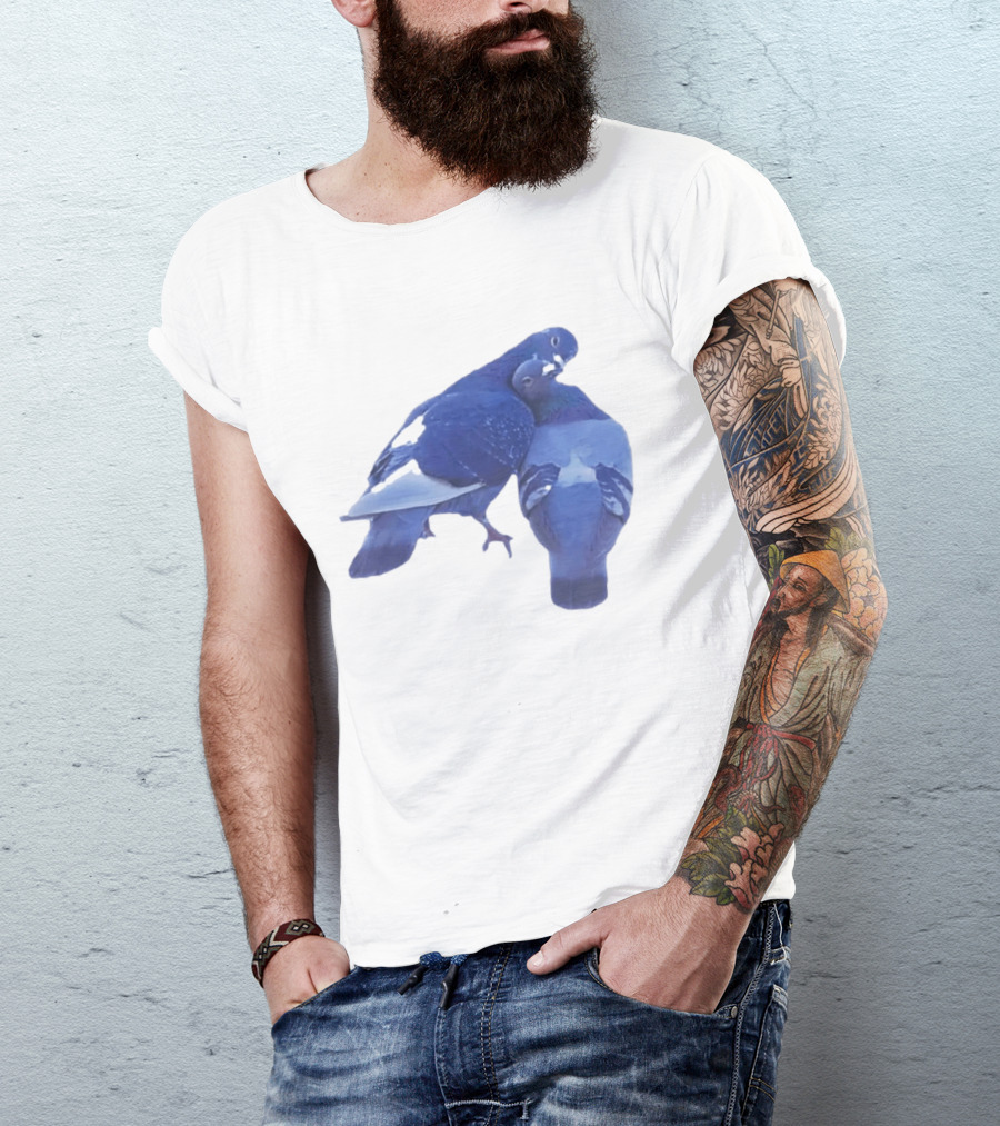 Love Doves Sports Banger Blue Pigeons Embrace T-Shirt