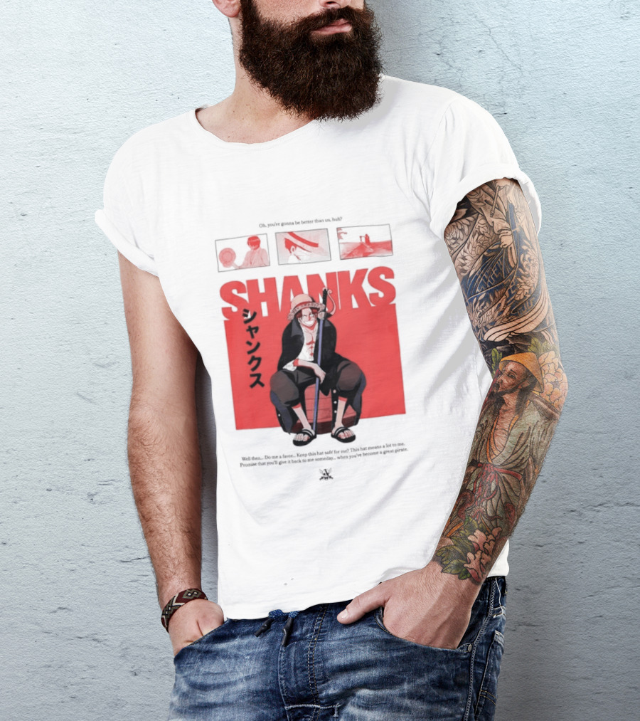 One Piece Shanks Luffy Straw Hat Pirates Manga Panels T-Shirt