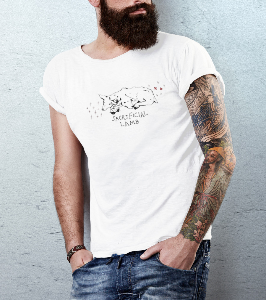 Sacrificial Lamb Illustration With Red Dots Accents T-Shirt
