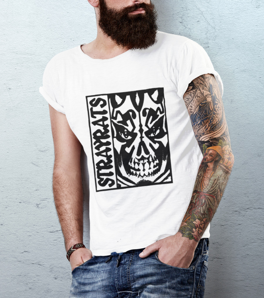 Stray Rats Skull Face Art Black And White T-Shirt