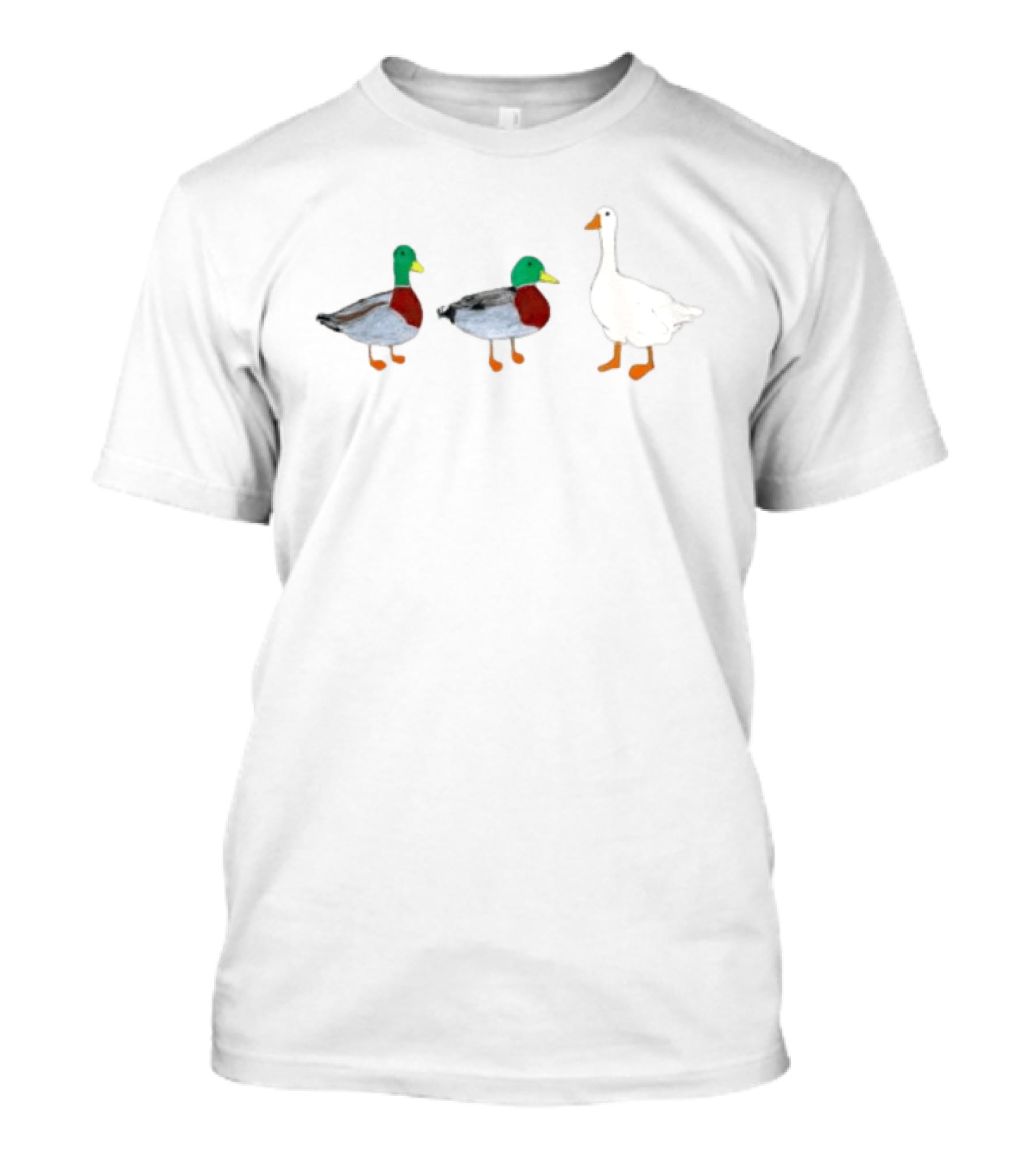 Two Mallard Ducks And A White Goose Duck Wildlife Scene T-Shirt