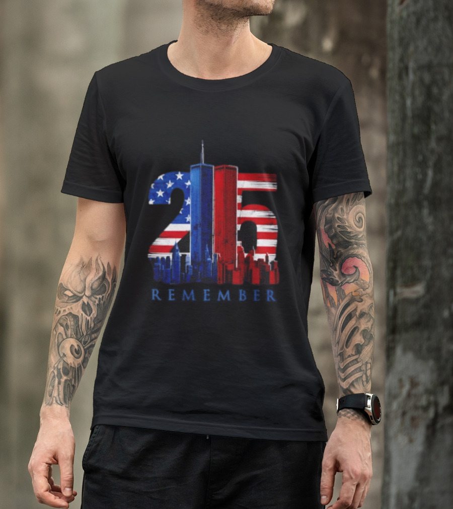 25th Anniversary Remember Twin Towers American Flag T-Shirt