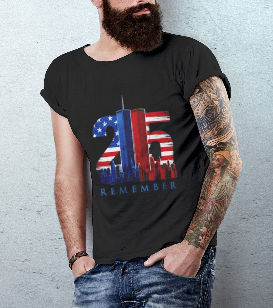 25th Anniversary Remember Twin Towers American Flag T-Shirt