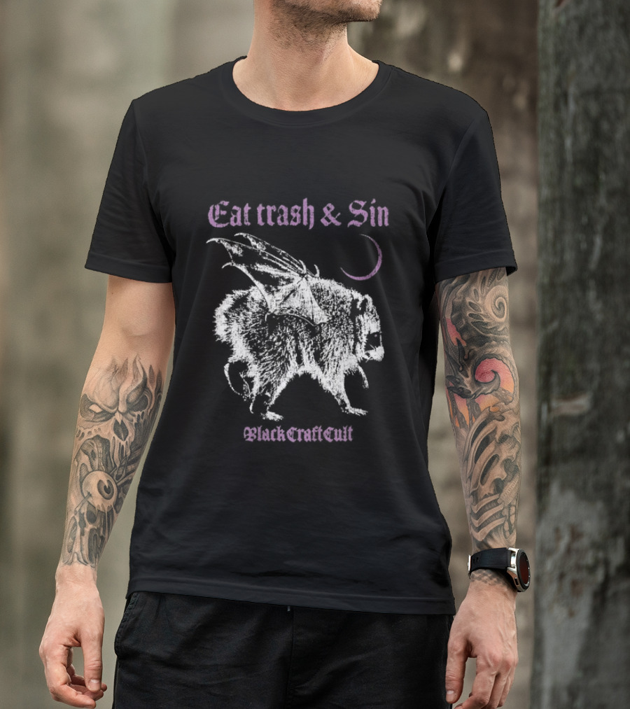 Blackcraftcult Cat Trash And Sin Raccoon Wings Moon T-Shirt
