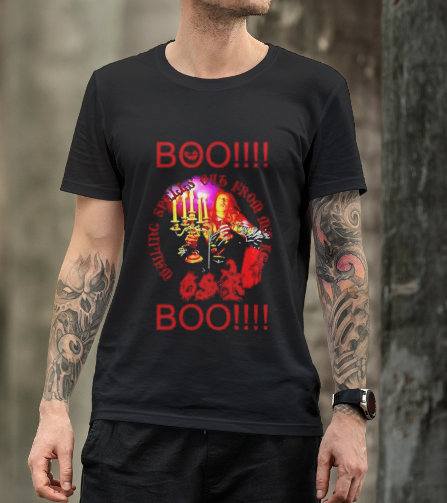 BOO Wailing Spells Out From My Keep Boo Candelabra Portrait Halloween T-Shirt
