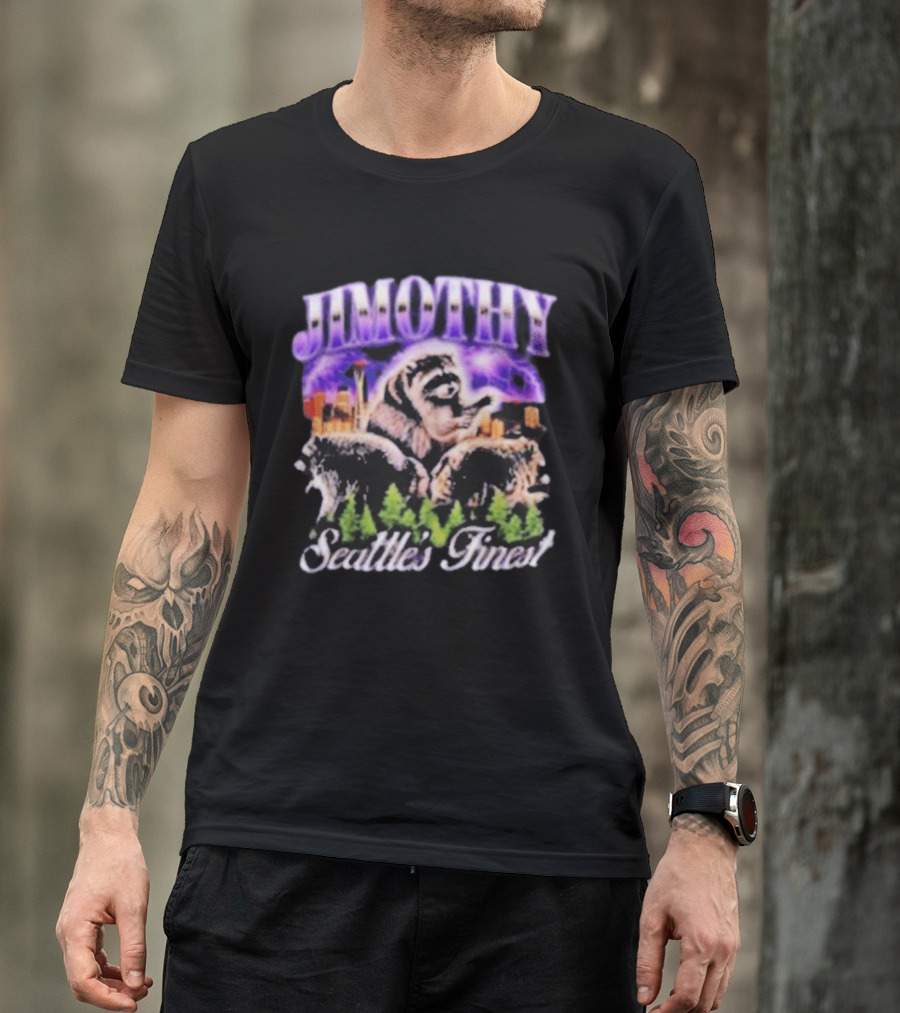 Jimothy Raccoon Seattle Skyline Adventure Forest Scene T-Shirt