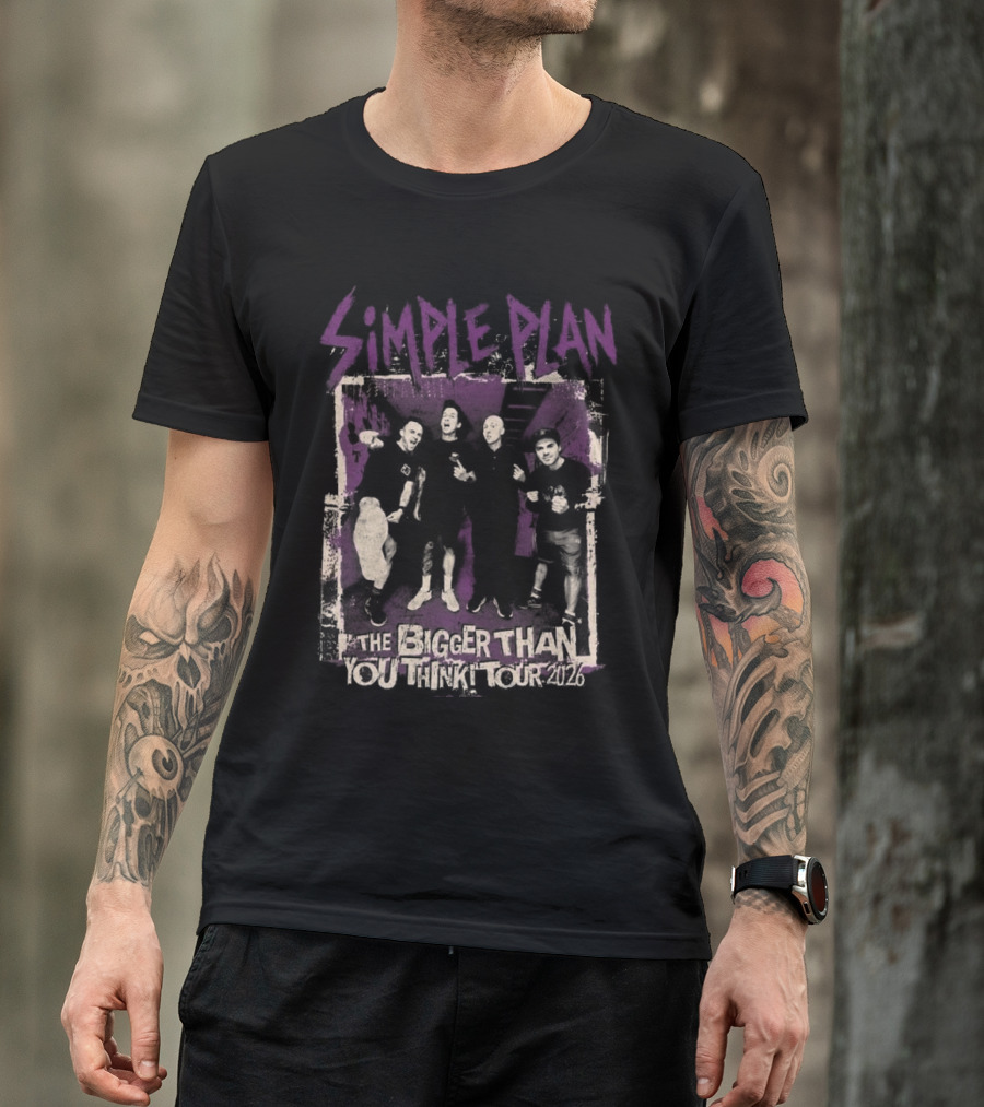 Simple Plan The Bigger Than You Think Tour 2026 The Sequel Band Photo Cities List T-Shirt