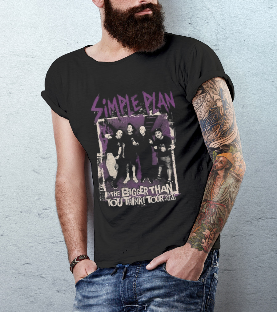 Simple Plan The Bigger Than You Think Tour 2026 The Sequel Band Photo Cities List T-Shirt