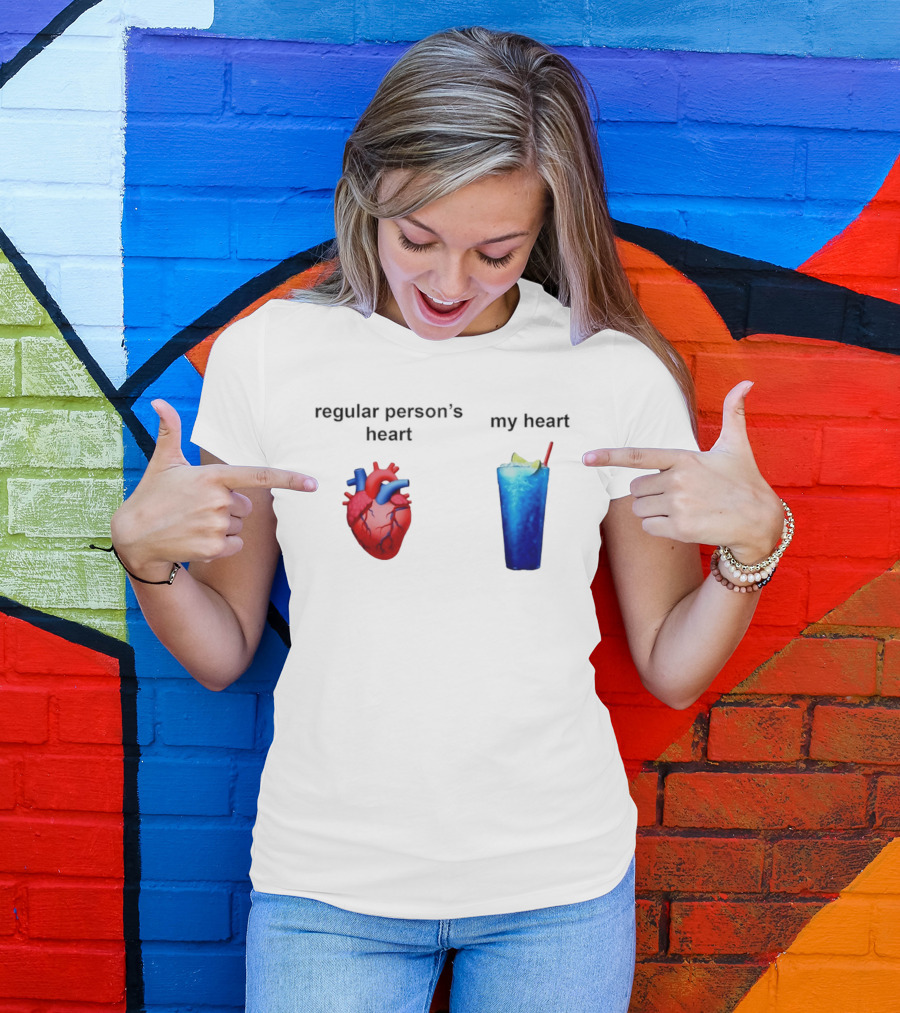 Regular Person's Heart Vs My Heart Blue Drink Emojis T-Shirt