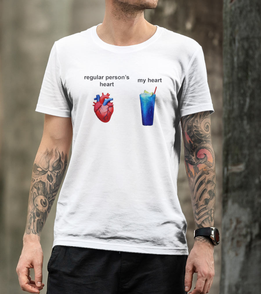 Regular Person's Heart Vs My Heart Blue Drink Emojis T-Shirt