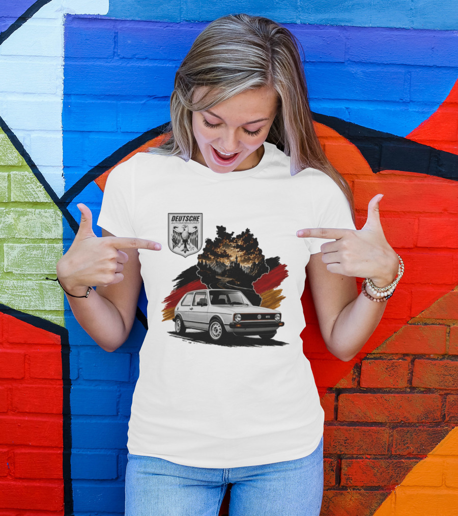 Deutsche Automobilkunst Volkswagen Golf GTI Germany Map Scenic Road Eagle Crest T-Shirt