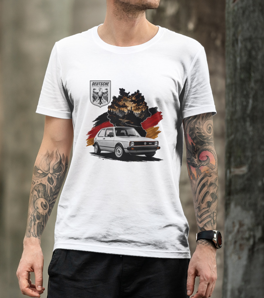 Deutsche Automobilkunst Volkswagen Golf GTI Germany Map Scenic Road Eagle Crest T-Shirt