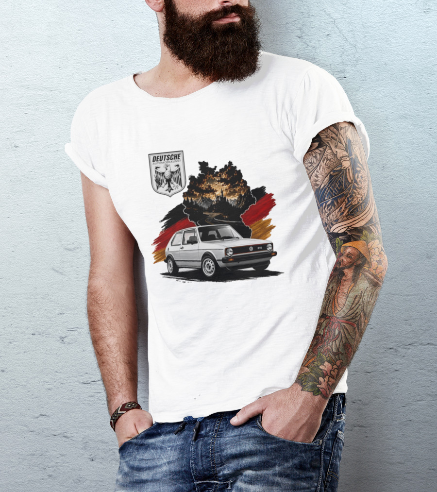 Deutsche Automobilkunst Volkswagen Golf GTI Germany Map Scenic Road Eagle Crest T-Shirt