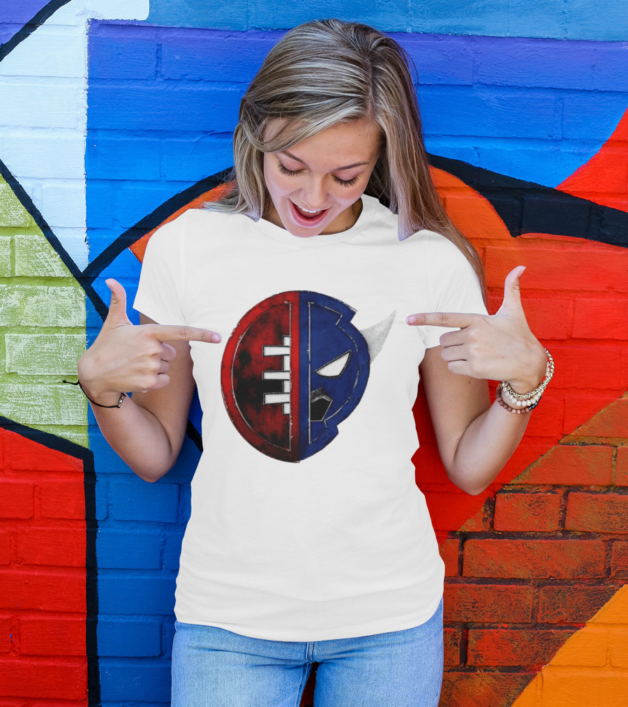 Buffalo Football Fusion Mask Emblem Red Blue Horns T-Shirt