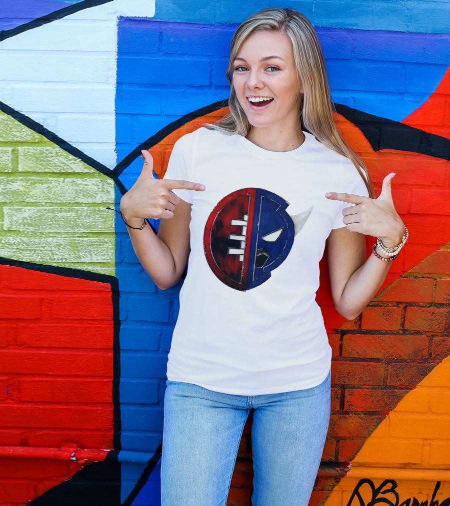Buffalo Football Fusion Mask Emblem Red Blue Horns T-Shirt