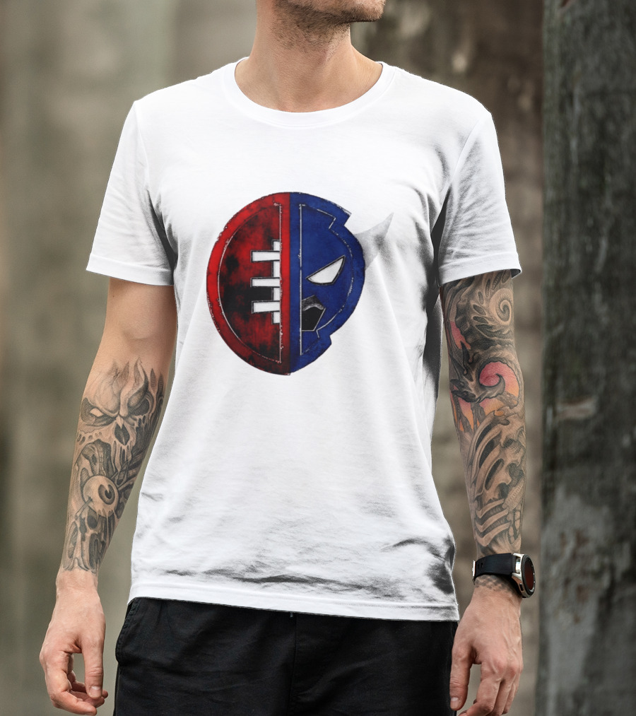 Buffalo Football Fusion Mask Emblem Red Blue Horns T-Shirt