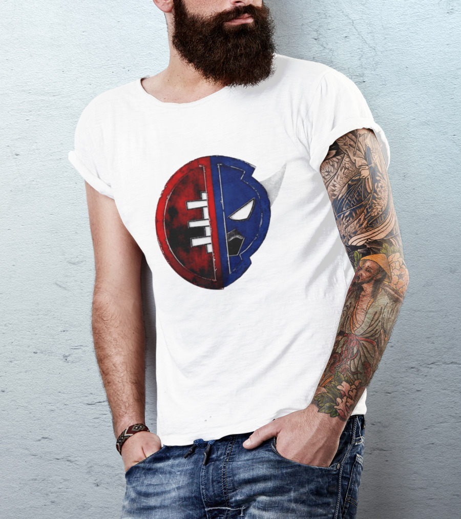 Buffalo Football Fusion Mask Emblem Red Blue Horns T-Shirt