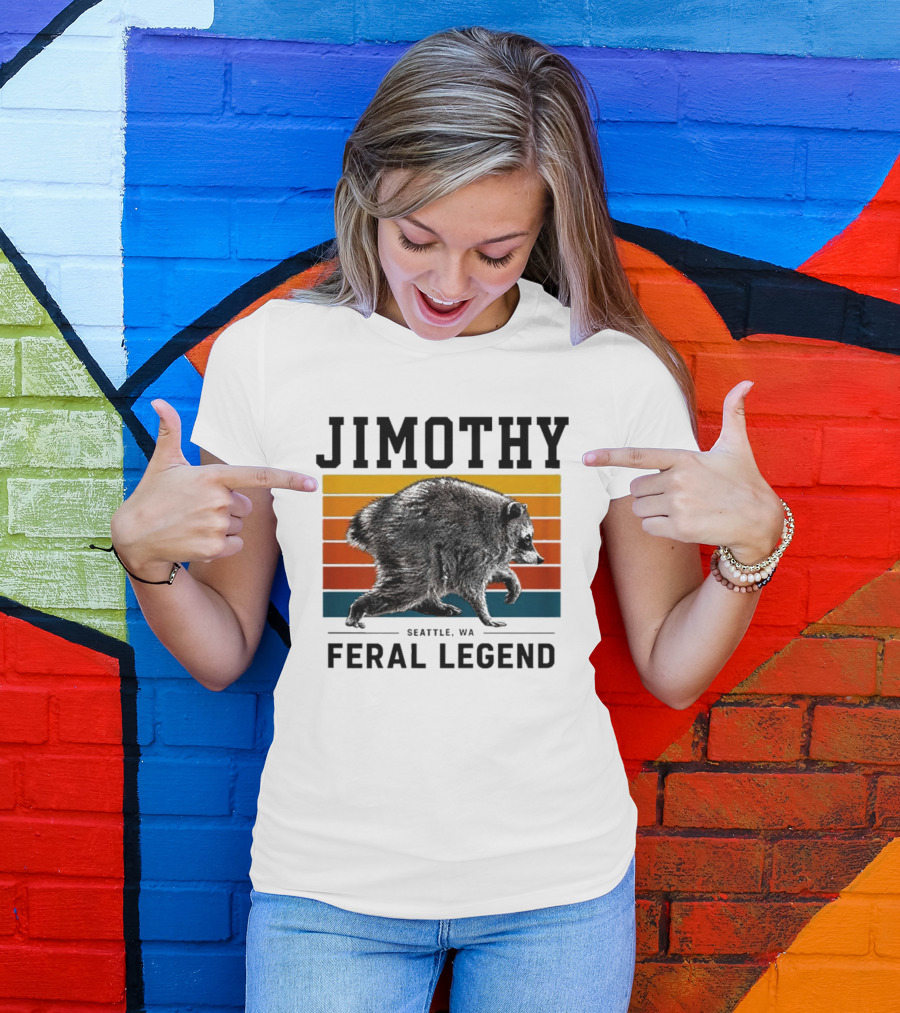 Jimothy Feral Legend Seattle WA Raccoon Vintage Stripes T-Shirt