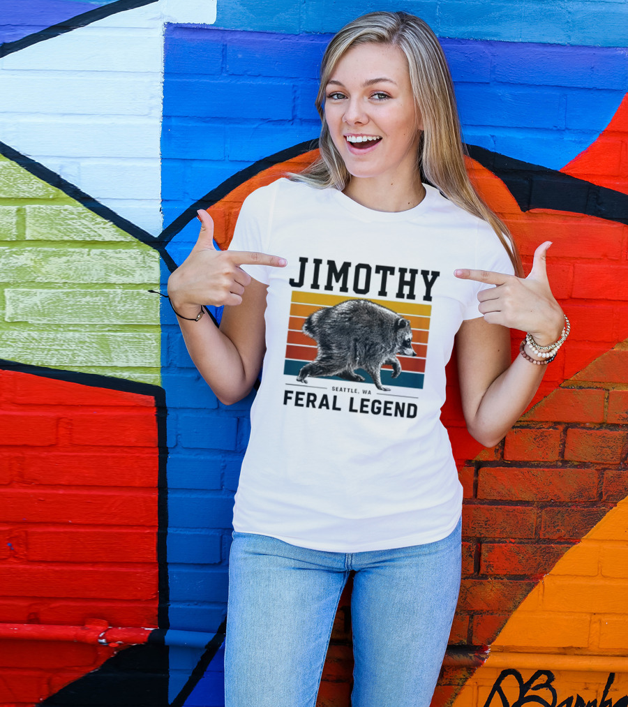Jimothy Feral Legend Seattle WA Raccoon Vintage Stripes T-Shirt