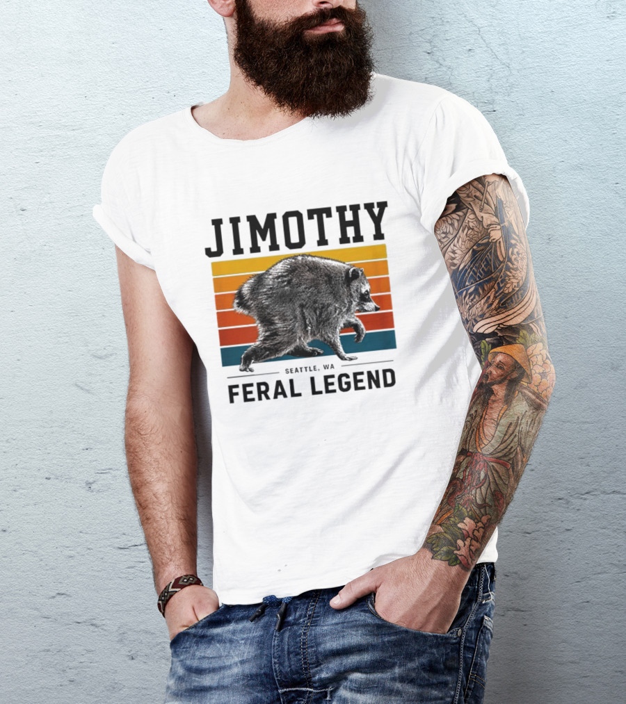 Jimothy Feral Legend Seattle WA Raccoon Vintage Stripes T-Shirt