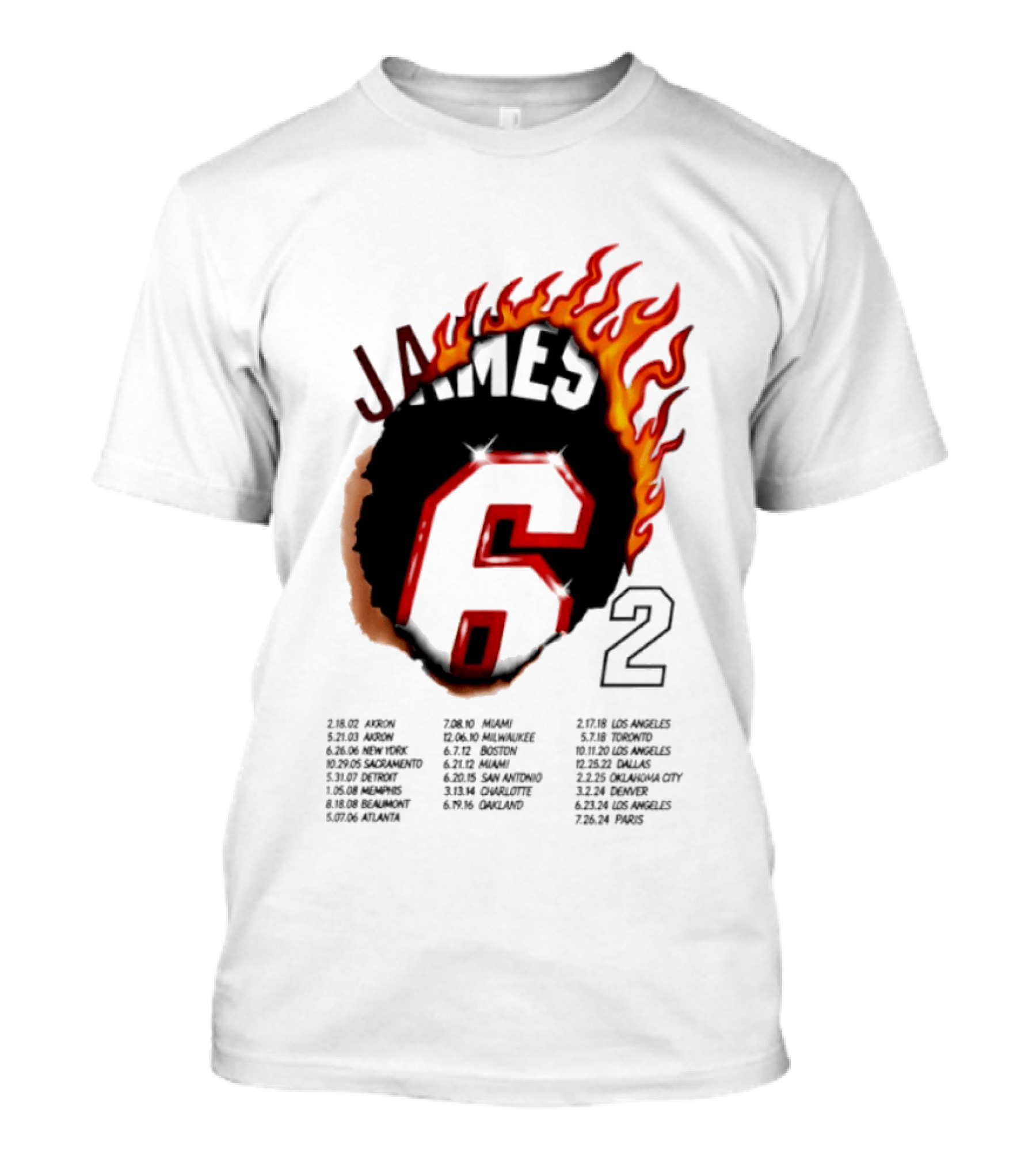 LeBron James 6 Burning Number With Game Dates T-Shirt