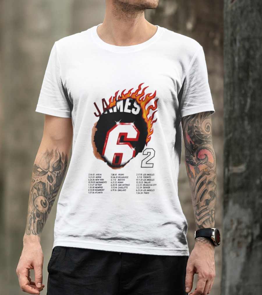 LeBron James 6 Burning Number With Game Dates T-Shirt