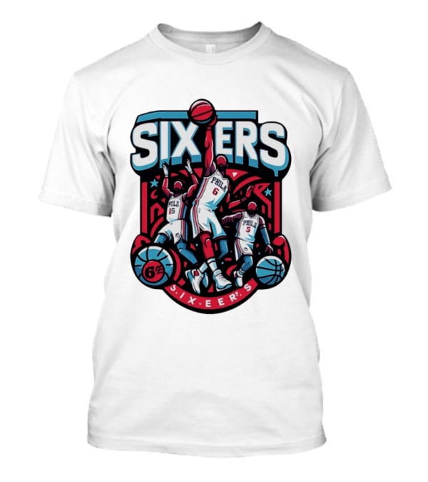 Philadelphia Sixers 2026 NBA Collage Featuring Number 6 Phila Basketball Player T-Shirt