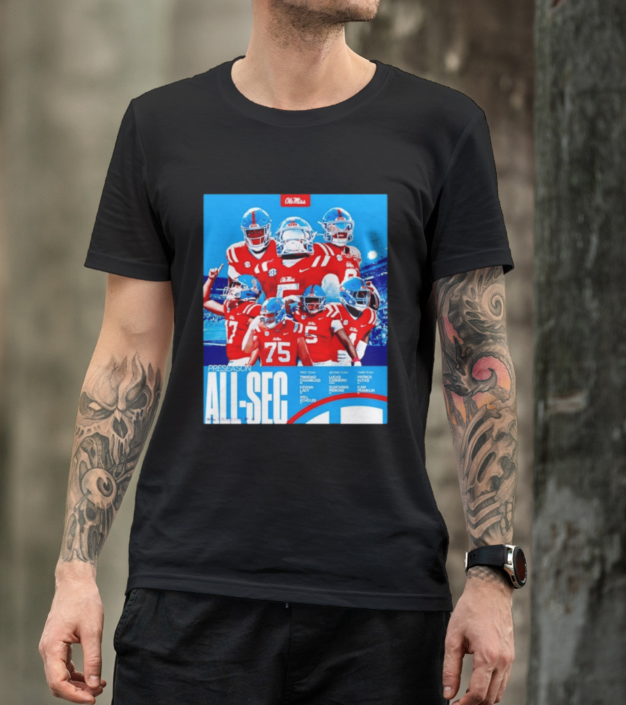 Ole Miss Rebels Preseason All SEC First Second Third Team Football Players T-Shirt