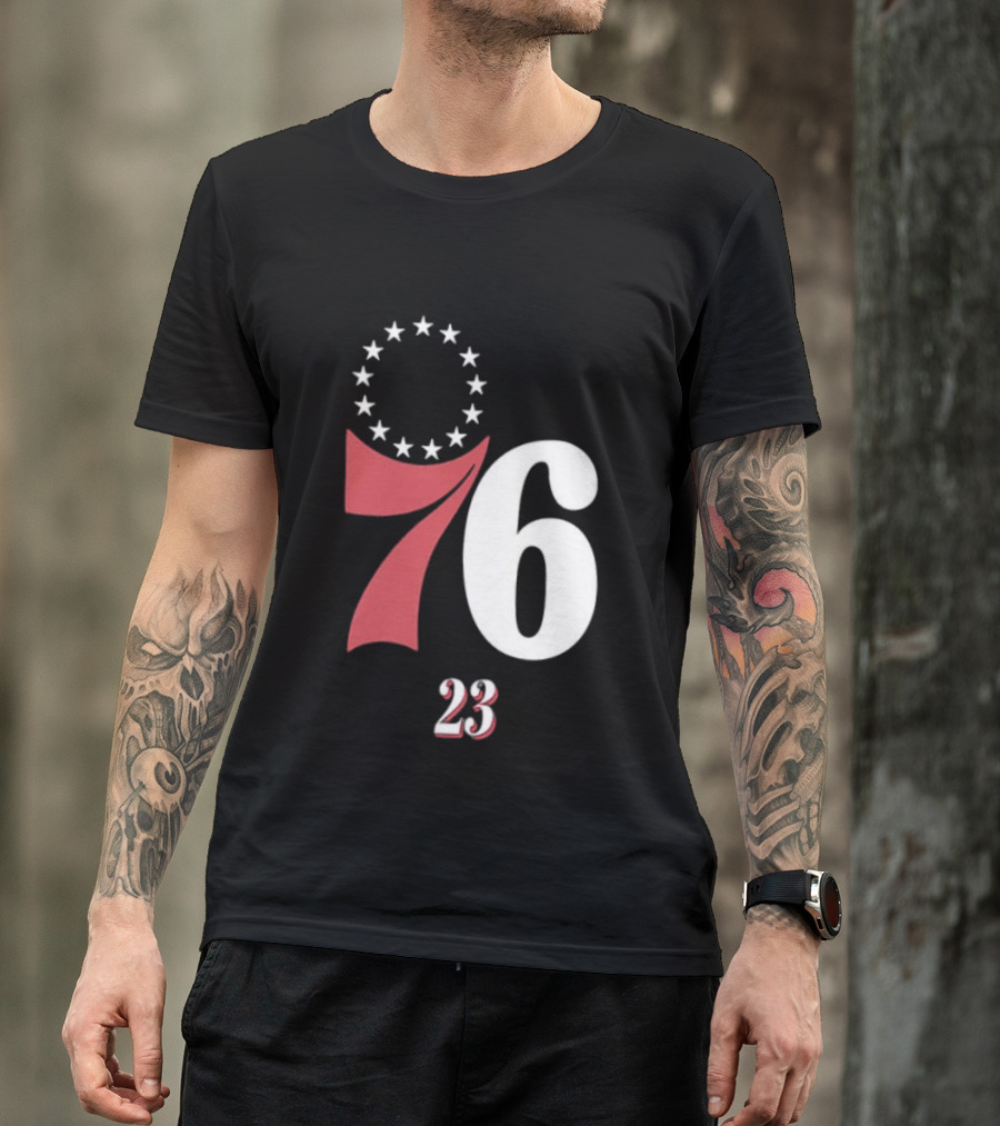 Philadelphia 76ers LeBron James 23 In The Paint Name And Number Royal 76ers T-Shirt