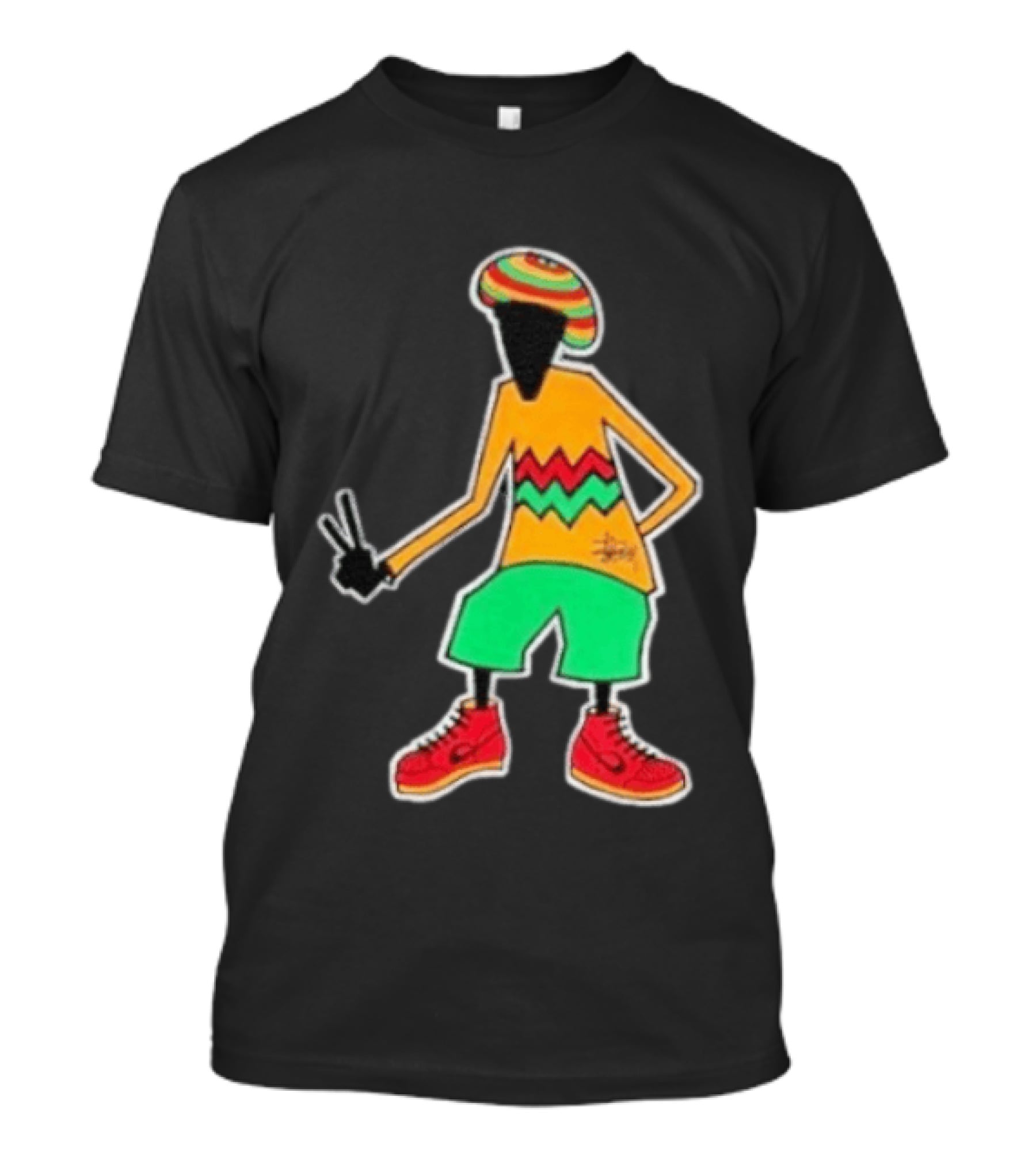 Stussy Rasta Man Peace Sign Reggae Streetwear Jamaica Style Fashion T-Shirt