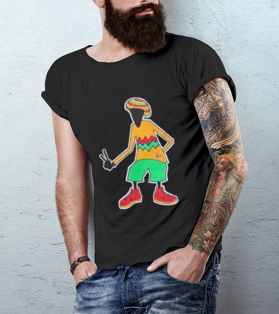 Stussy Rasta Man Peace Sign Reggae Streetwear Jamaica Style Fashion T-Shirt