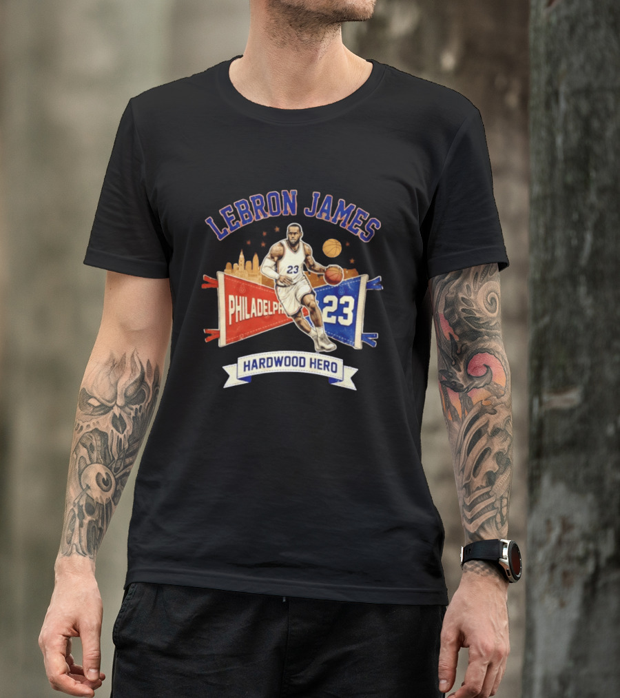 LeBron James 23 Philadelphia Basketball Skyline Hardwood Hero T-Shirt