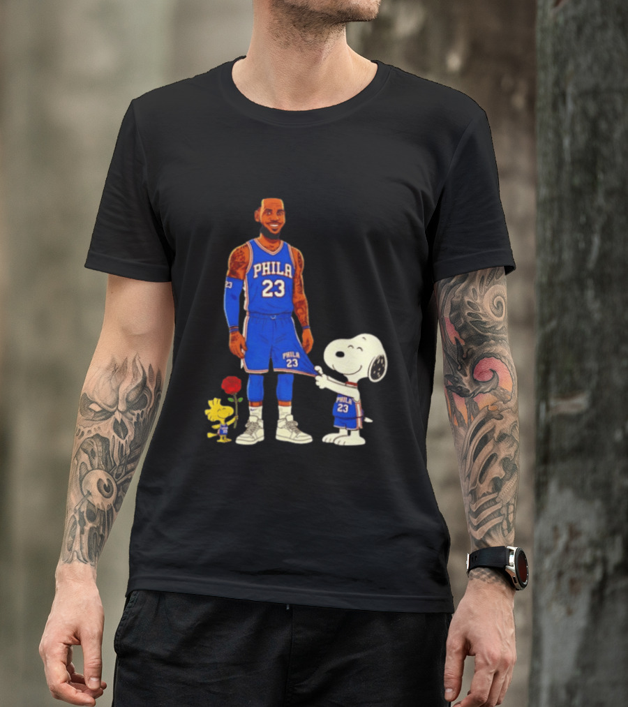 LeBron James Peanuts Collaboration Philadelphia 76ers Snoopy Woodstock 23 Jersey T-Shirt