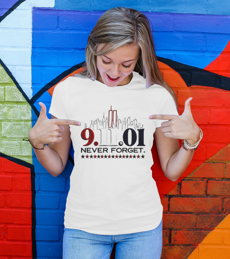 9.11.01 Never Forget New York City Skyline Twin Towers And Stars T-Shirt