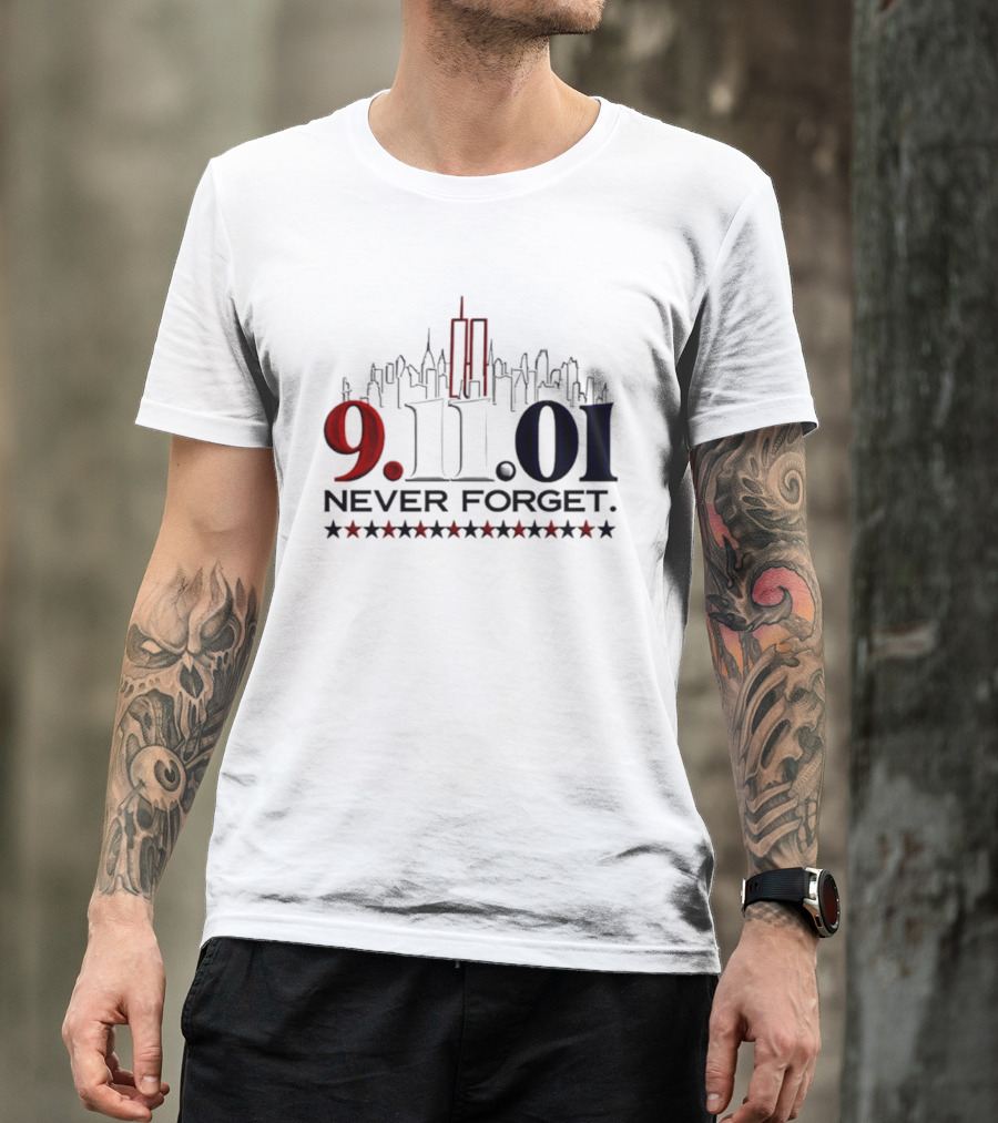 9.11.01 Never Forget New York City Skyline Twin Towers And Stars T-Shirt