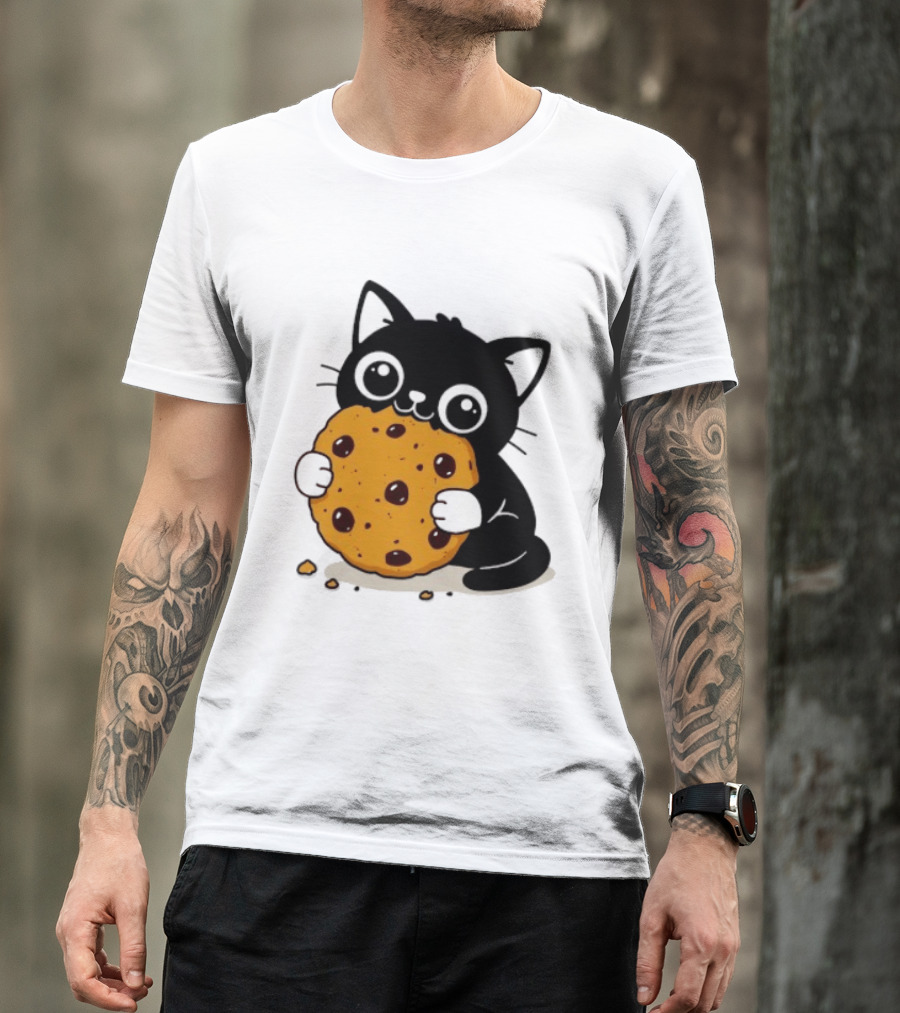 Black Cat Holding Chocolate Chip Cookie T-Shirt