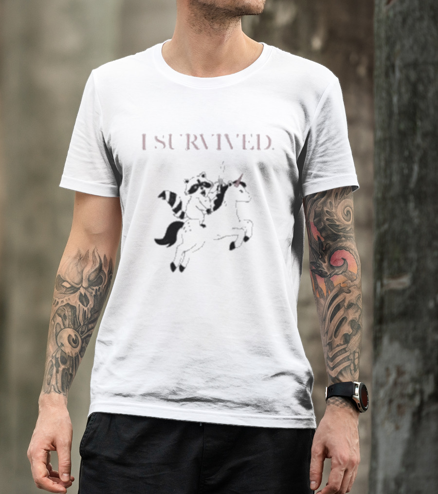 I Survived Jen Hamilton Unicorn Riding Raccoon T-Shirt
