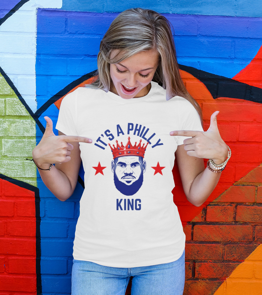 LeBron James It's A Philly King Philadelphia 76ers Red Crown Blue Face Two Stars T-Shirt