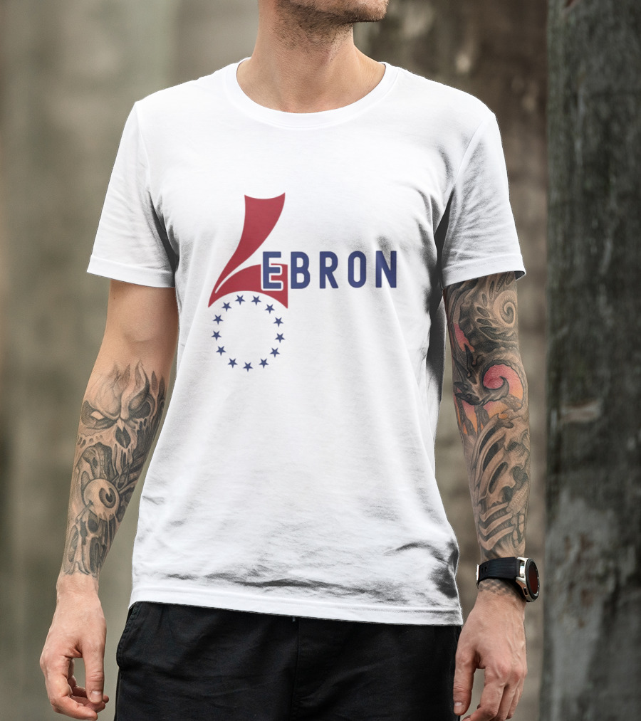 Lebron Stars Circle Red Blue буквенный логотип 76 Ers T-Shirt