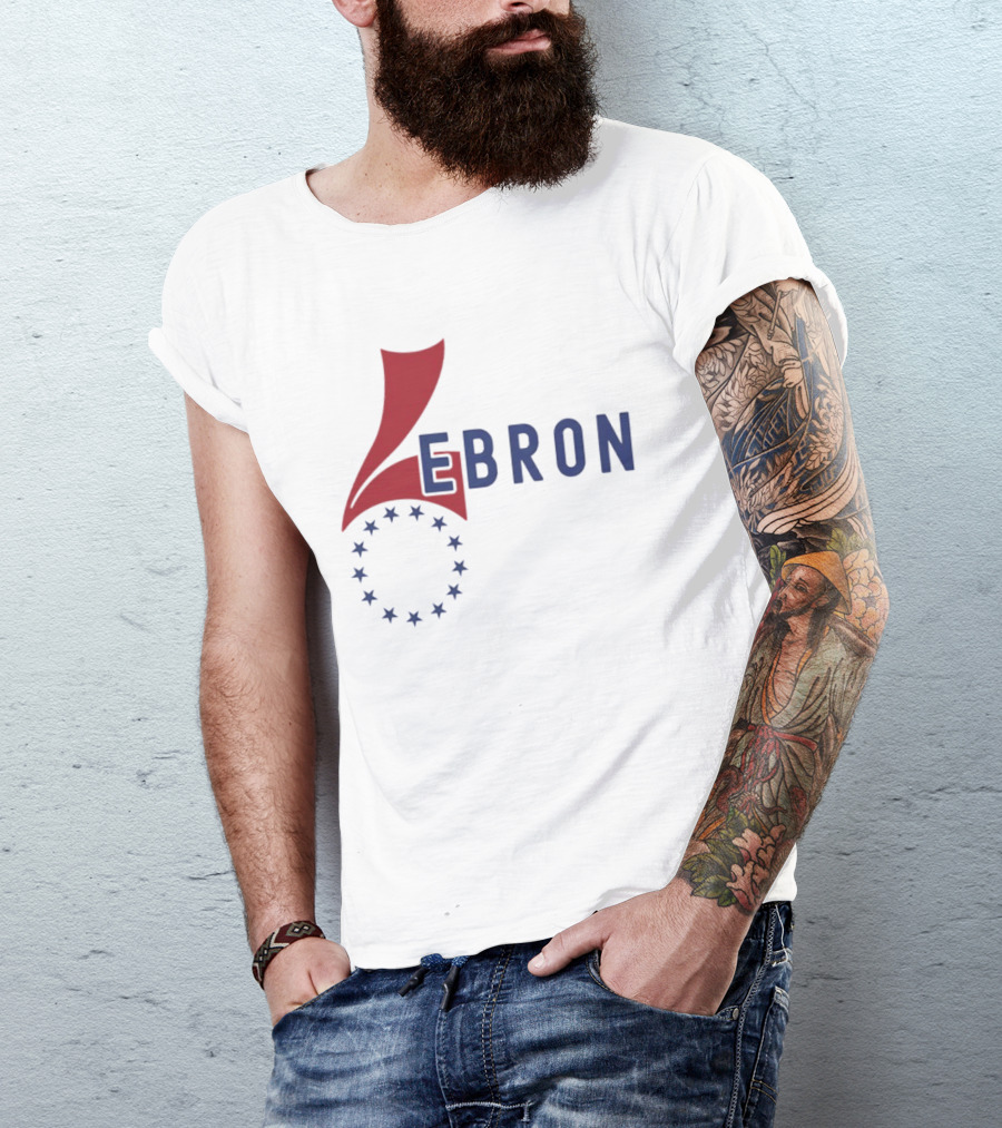 Lebron Stars Circle Red Blue буквенный логотип 76 Ers T-Shirt